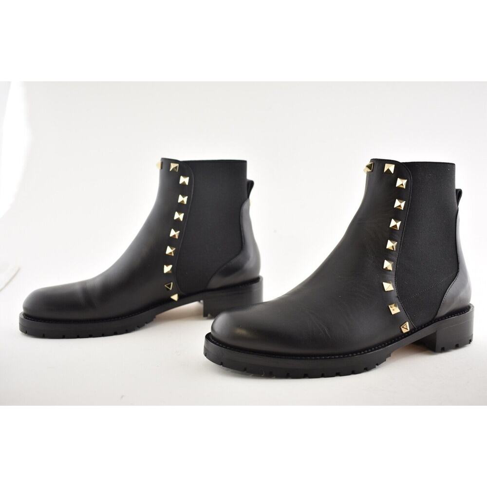 Valentino Rockstud Chelsea 20mm Black Leather Stud Heel Short Ankle Flat Boot 37 - Picture 10 of 12